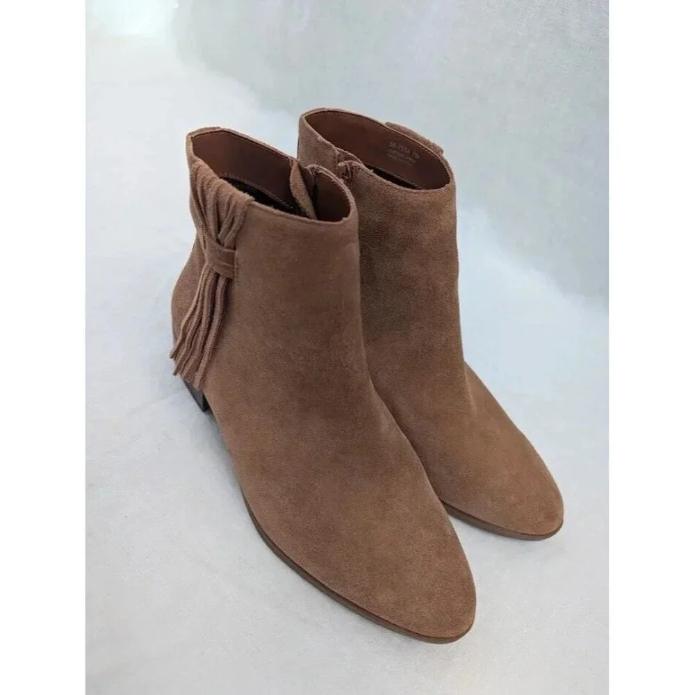 Bella~Vita Brown suede ankle boots with fringe, 1 inch heel, women's size 7 - Picture 2 of 14